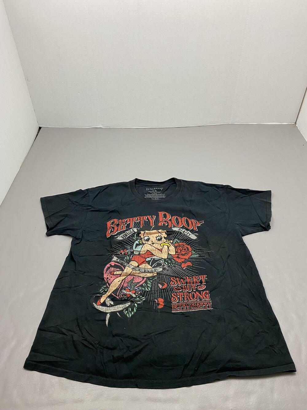 Betty Boop Shirt Mens Large Black Graphic Tee Sweet But Strong Logo Cotton